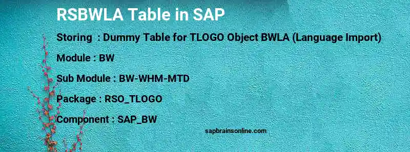 SAP RSBWLA table