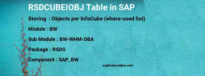 SAP RSDCUBEIOBJ table