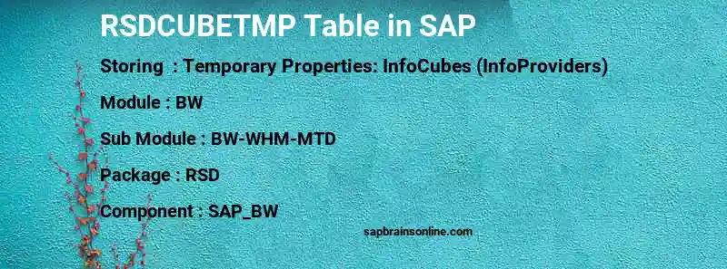 SAP RSDCUBETMP table