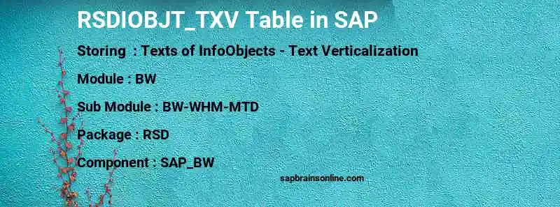 SAP RSDIOBJT_TXV table