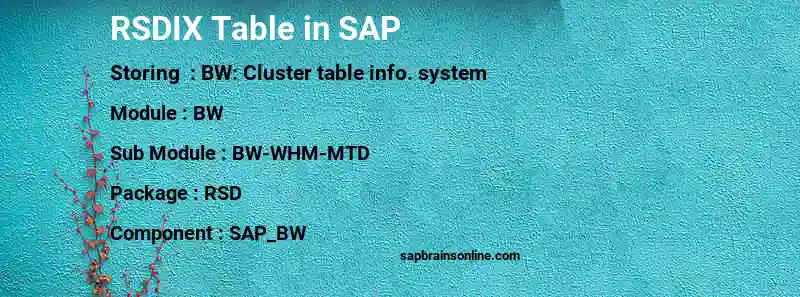 SAP RSDIX table