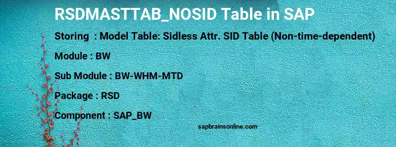 SAP RSDMASTTAB_NOSID table