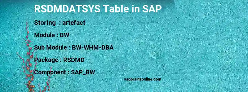 SAP RSDMDATSYS table