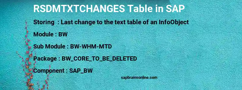 SAP RSDMTXTCHANGES table