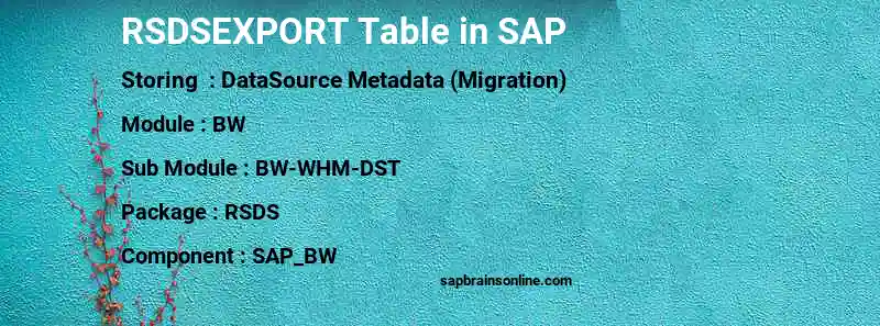 SAP RSDSEXPORT table