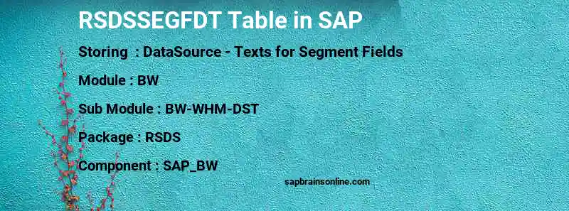 SAP RSDSSEGFDT table