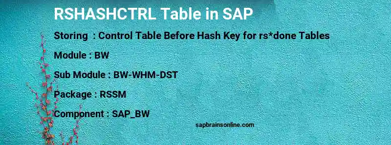 SAP RSHASHCTRL table