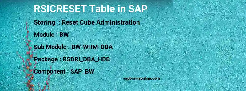 SAP RSICRESET table