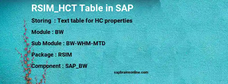 SAP RSIM_HCT table