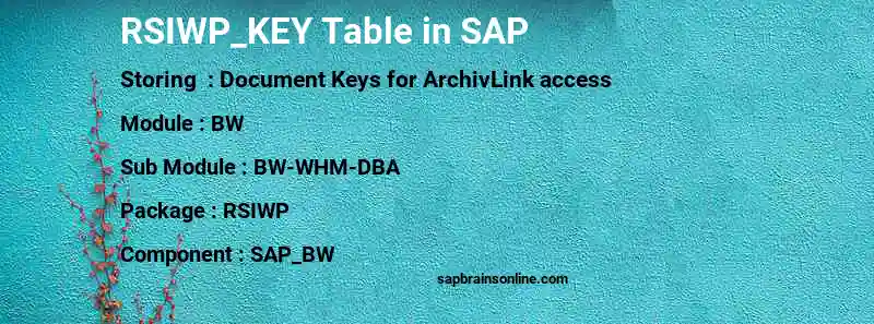 SAP RSIWP_KEY table