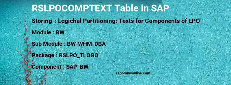 SAP RSLPOCOMPTEXT table