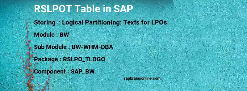 SAP RSLPOT table