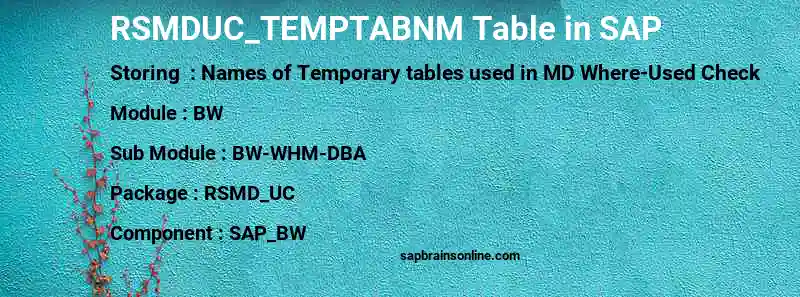 SAP RSMDUC_TEMPTABNM table