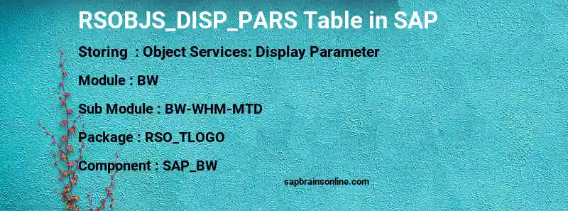 SAP RSOBJS_DISP_PARS table