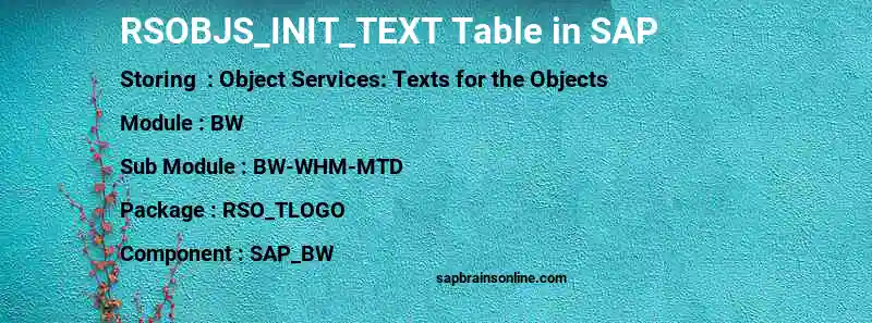 SAP RSOBJS_INIT_TEXT table