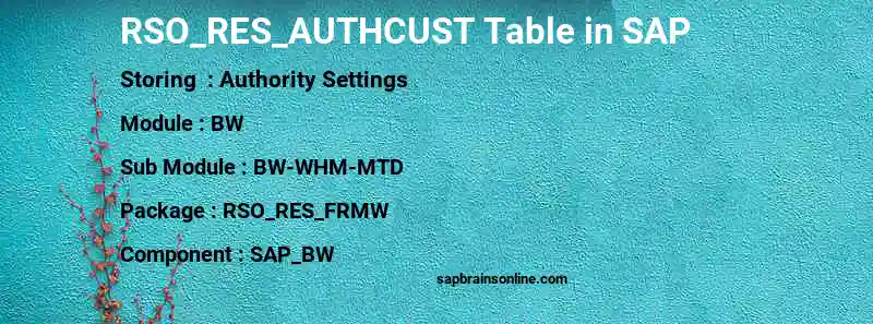 SAP RSO_RES_AUTHCUST table