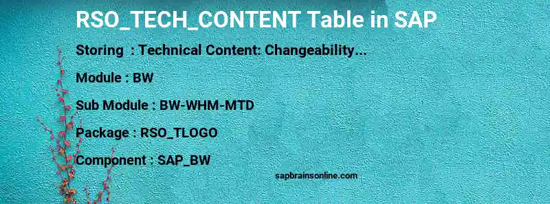SAP RSO_TECH_CONTENT table