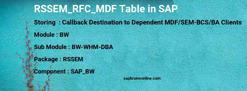 SAP RSSEM_RFC_MDF table