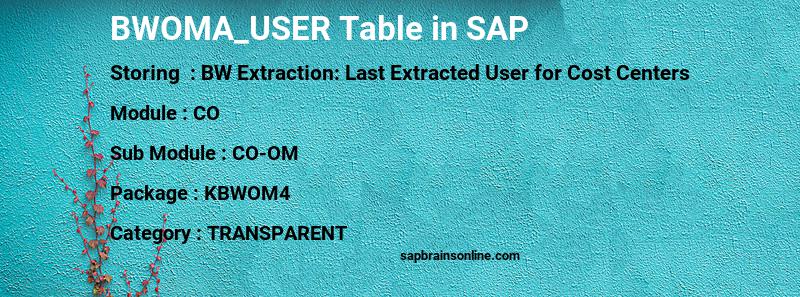SAP BWOMA_USER table