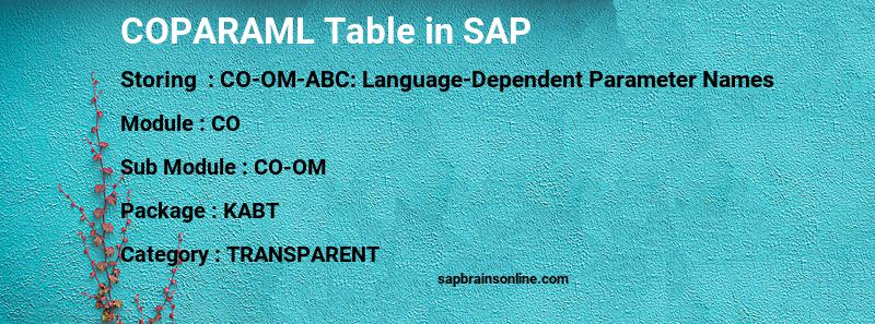 SAP COPARAML table