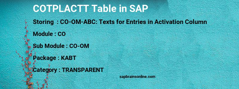 SAP COTPLACTT table