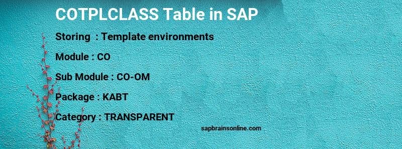 SAP COTPLCLASS table