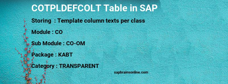 SAP COTPLDEFCOLT table