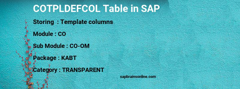 SAP COTPLDEFCOL table
