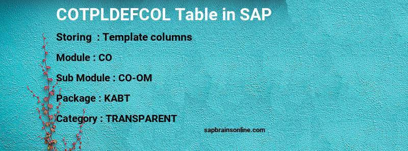 SAP COTPLDEFCOL table