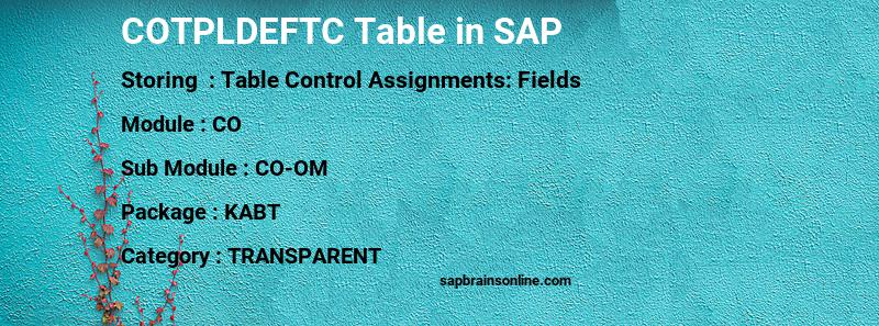 SAP COTPLDEFTC table