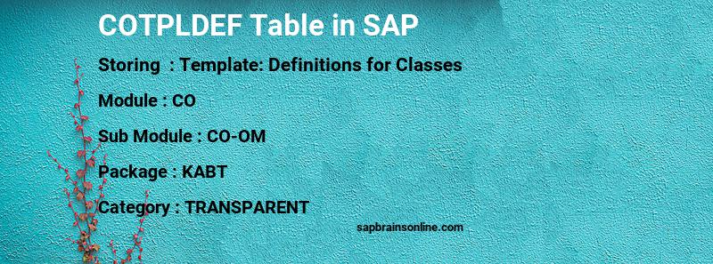 SAP COTPLDEF table