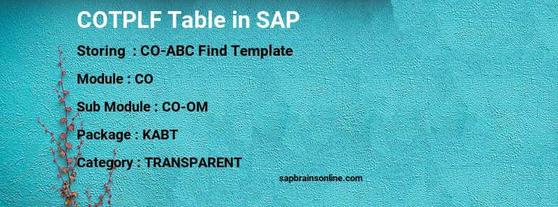 SAP COTPLF table