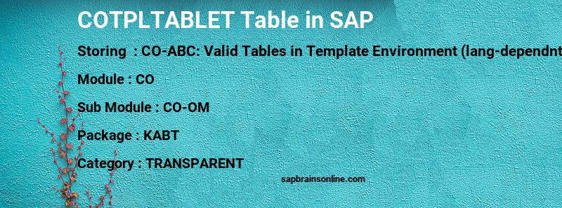 SAP COTPLTABLET table