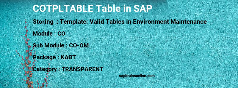 SAP COTPLTABLE table