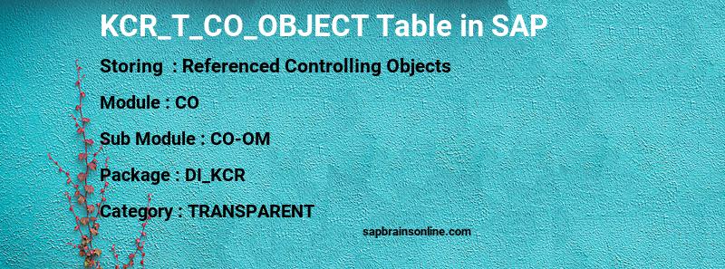 SAP KCR_T_CO_OBJECT table