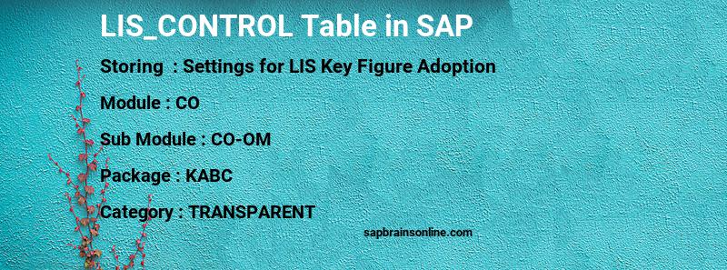 SAP LIS_CONTROL table