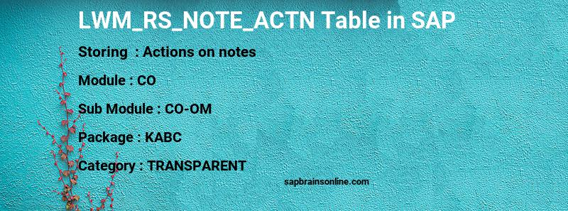 SAP LWM_RS_NOTE_ACTN table