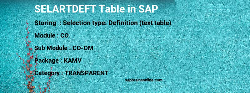 SAP SELARTDEFT table