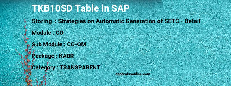 SAP TKB10SD table