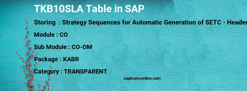 SAP TKB10SLA table