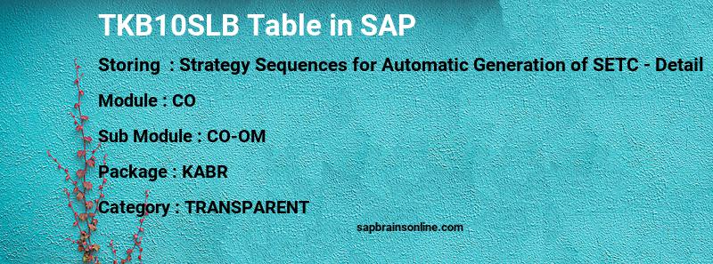 SAP TKB10SLB table