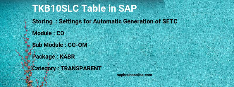 SAP TKB10SLC table