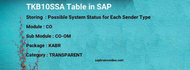 SAP TKB10SSA table