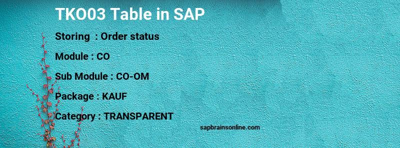 SAP TKO03 table