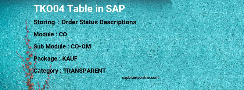 SAP TKO04 table