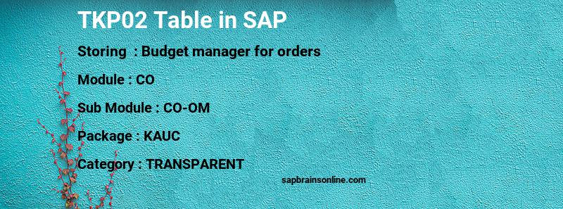 SAP TKP02 table