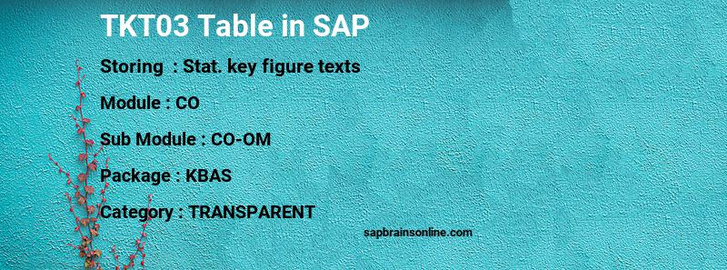 SAP TKT03 table