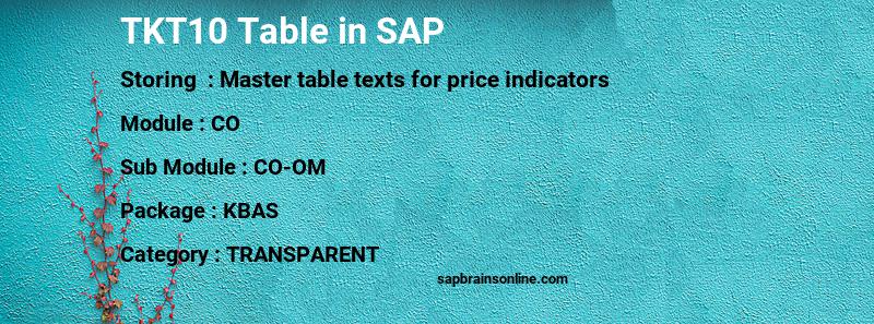 SAP TKT10 table
