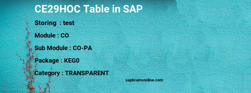 SAP CE29HOC table
