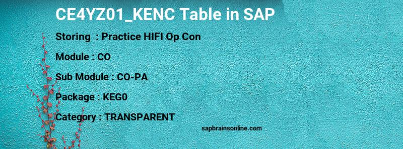 SAP CE4YZ01_KENC table